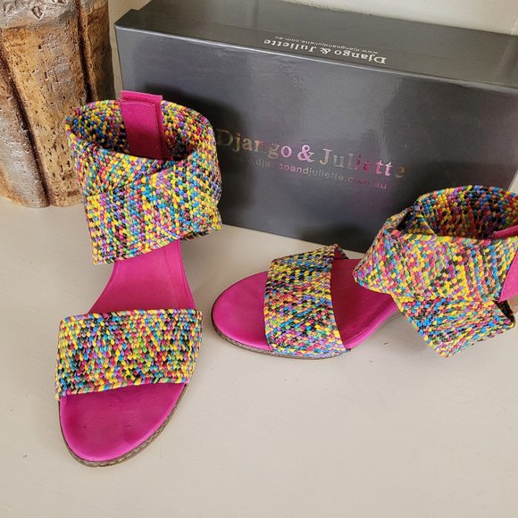 Django & Juliette Multi-Coloured Stacked Heel Sandals EU 40/US 9.5 - Picture 2 of 14